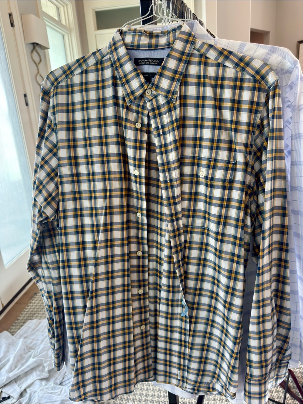 Banana Republic Men's Green, Yellow & White Plaid Button-Down Shirt